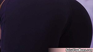 I'm a beautiful blonde milf exercising, but the instructor interupts me