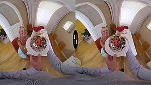 Virtual taboo celebration with blonde and brunette in pov handjob and blowjob 😈