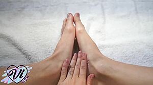 Brunette Displays Her Oiled Feet In Close-Up Fetish View