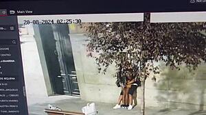 She gave sweet kisses to his penis right there in public outdoors.