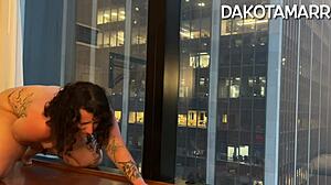 Chubby dakota marr squirts with toys in nyc skyscraper