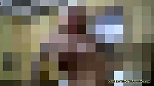 Clean your cum off the floor with your tongue in femdom scene