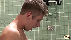 Cheating blonde engages in anal threesome with double penetration in the shower after argument