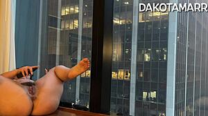 Chubby dakota marr squirts with toys in nyc skyscraper