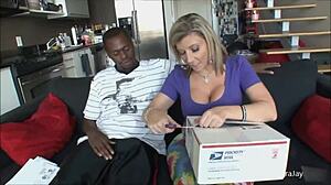 sara jay spreads her big tits and butt, riding jizz bizz's monster cock in lingerie