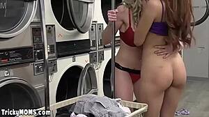 Two Sexy Wives Pussy Battle in Public Washing Room!