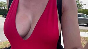 The Italian MILF with big boobs walks outdoors, feeling incredibly horny. She indulges in her fetish desires.
