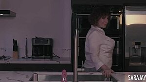 sara jay enjoys softcore orgasm on kitchen counter