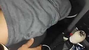 young married woman gives blowjob to driver in app car and gets cum on tits