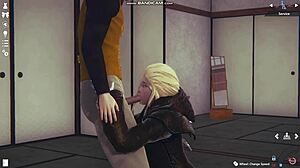 Blonde in white lingerie gets whipped and fucked in Honey Select 2 game