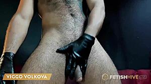 Viggo Volkova, That Hairy Stud, Gets Freaky With Leather Gloves In Close Up