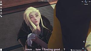 Blonde in white lingerie gets whipped and fucked in Honey Select 2 game