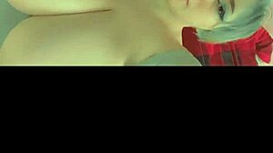 She rides in one piece for double penetration with dildo and muscular guy