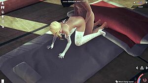 Blonde in white lingerie gets whipped and fucked in Honey Select 2 game
