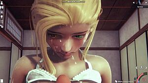 Blonde in white lingerie gets whipped and fucked in Honey Select 2 game