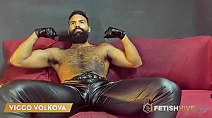 Viggo Volkova, That Hairy Stud, Gets Freaky With Leather Gloves In Close Up