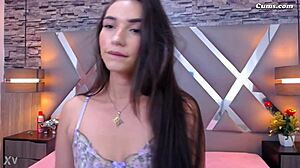 slim petite chick teases with wet pussy on webcam. masturbating and showing tits.