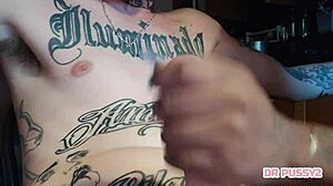 Intense handjob blowjob leading to hard cumshot in slow motion