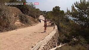 pornstar has sex on ibiza paradise beach, cum on face, then public walk