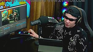 Blonde beauty feels exposed with her big pussy on display during podcast