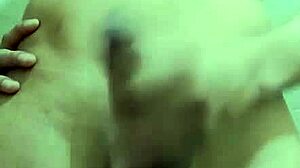 Shy skinny guy strokes his monster cock in the work bathroom