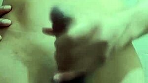 Shy skinny guy strokes his monster cock in the work bathroom