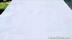 Oiled busty blonde angel lena enjoys outdoor adventure with high definition views