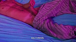 Submissive nerd follows male dom instructions for fingering masturbation to orgasm