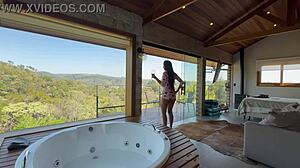 Renatinha enjoys a relaxing time in the cabin with her big tits