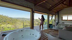 Renatinha enjoys a relaxing time in the cabin with her big tits