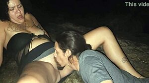 Latina couple flashes outdoors, getting cum in mouth multiple times