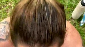 Blonde Amateur Sucks Dick Outdoors With Cum