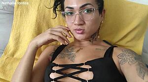 Transsexual in crossdressing enjoys sitting comfortably during intimate moment