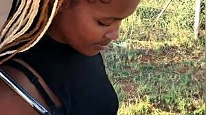 Ebony amateur bends over for big pussy licking and creampie