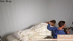 blindfolded woman fingers clit to orgasm