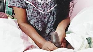 Desi Dirty Wife Gives Blowjob While Showing Boobs and Talking Dirty in Telugu