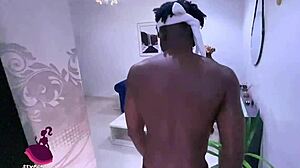 ebony maid GETS FACIAL CUM from horny boss