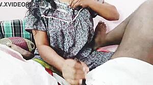 Desi Dirty Wife Gives Blowjob While Showing Boobs and Talking Dirty in Telugu