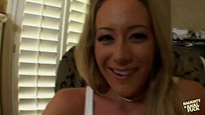 blonde hottie lea more shows how much she loves cock by taking it balls deep, fingering nipples and cum in mouth