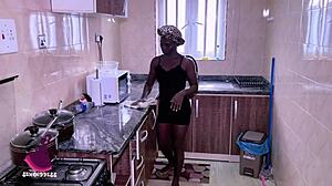 ebony maid GETS FACIAL CUM from horny boss