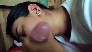 Intensely suck perverted father-in-law's dick in old wooden house during party