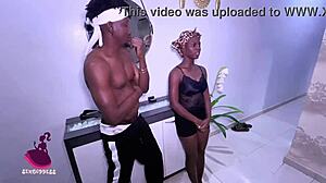 ebony maid GETS FACIAL CUM from horny boss