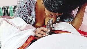 Desi Dirty Wife Gives Blowjob While Showing Boobs and Talking Dirty in Telugu