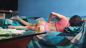 Young Woman Embraces Her Small Waist And Skinny Figure