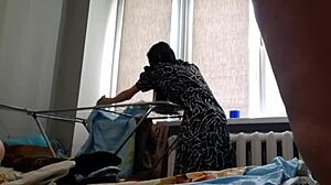 Girlfriend Bent Over for Hard Pussy Fucking While Laundry Hangs