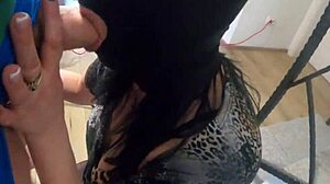 The housewife slut fucks her husband's friend when he leaves home.