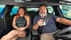 Latina lua baiana enters car for ass blowjob