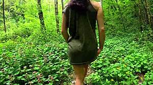 Sexy Brunette Strips Outdoors In The Woods!