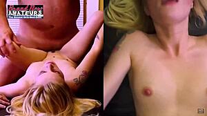 skinny blonde mya gives a wet blowjob and swallows the warm cumshot