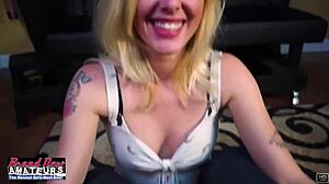 skinny blonde mya gives a wet blowjob and swallows the warm cumshot